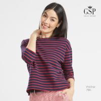 เสื้อยืด เสื้อยืดผู้หญิง GSP Blouse เสื้อยืดแขนยาวลายริ้วสีกรมแดง Lucky Stripes (PYATNV)