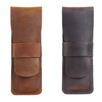 2PCS Handmade Leather Pencil Storage Bag Cowhide Fountain Pen Case Holder Vintage Retro Accessories, A &amp; C