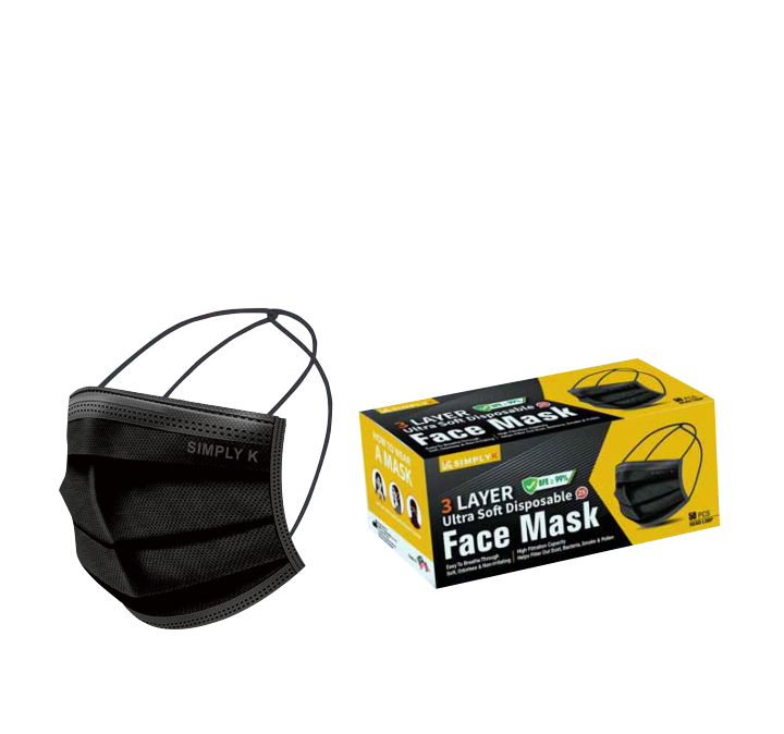 +Simply K 3 ply Full Black Color Disposable Respirator Face Mask (50pcs