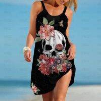 FN946N Skull Flower Beach Dresses for Women Party 3D Digital Printing Bikini Sleeveless Swimwear Fashion Sexy Gothic Cove