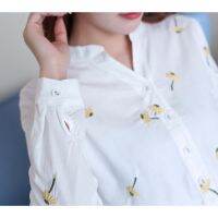 M-XXL Elegant Maternity Dress Korean Soft Cotton Linen Floral Embroidery Long Sleeve Loose Skirt Good quality MKN