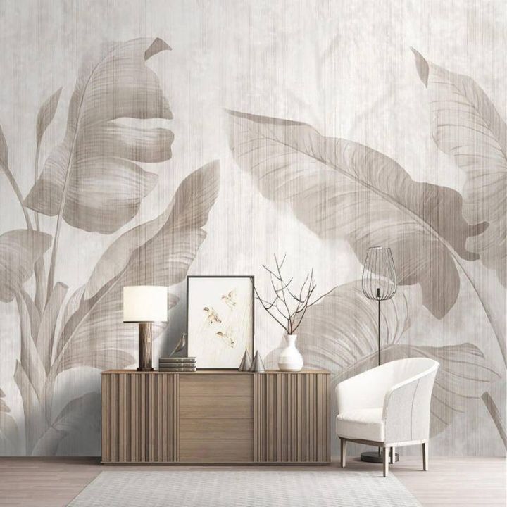 Custom Mural Wallpaper European Style Retro Hand-painted Banana Coconut  Trees Leaves Fresco Living Room TV