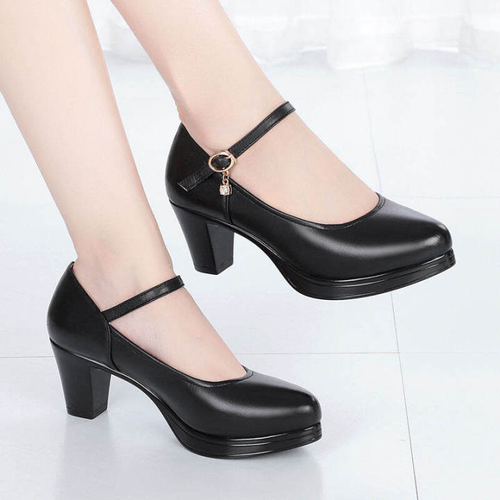 ZAZA Women Black Leather Shoes for Women High Heels Work Shoes Korea ...