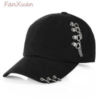 KPOP Fashion Baseball Cap for Men Hip Hop Hat with Metal Ring/Hoop Chains Black White Mens Caps for Womae Snapback Hat