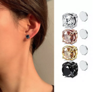 1Pc 6/8Mm ชายและหญิง Magnetic Zircon Stud ต่างหูใช้งานง่ายคลิปต่างหูรอบ Punk Zircon ไม่มีเจาะต่างหูเครื่องประดับ