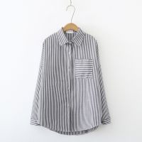 Spring new retro Hong Kong flavor fashion loose wild long-sleeved shirt striped shirt women