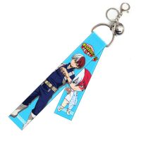 Hot My Hero Academia Streamer Keychain Todoroki Shoto Cartoon Figure Ribbon Bell Key Chain Classic Anime Cosplay Key Ring Holder