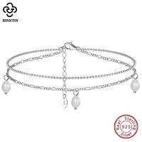 Rinntin 925 Sterling Silver Layered Ball Chain Figaro Chain Anklet for Women Summer Fashion Ankle Chain Straps Jewelry SA41