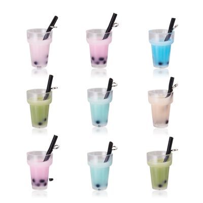 [HOT QIWKZKWEH 537] 10ชิ้นถ้วยพลาสติกจี้เลียนแบบฟองชา /Boba นมชาจี้ผสมสีสำหรับน่ารักแฟชั่นเครื่องประดับพวงกุญแจกระเป๋าตกแต่ง