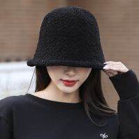 HOT★Maxsiti Topi Bucket ไหมพรมขนแกะเทียมเนื้อนิ่ม, หมวกตกปลาฮาราจูกุ