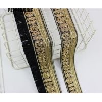 [HOT!] 1yard 5/7cm Vintage Black Trim Golden Embroidered Webbing Indian Lace Sewing Net Yarn Ribbons Clothing Decorative Lace Trim