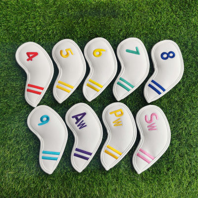 【2023】9pcs Golf Club Cover Iron Club Cover Simple Striped Head Cap Cover Outdoor Sporting Accessories