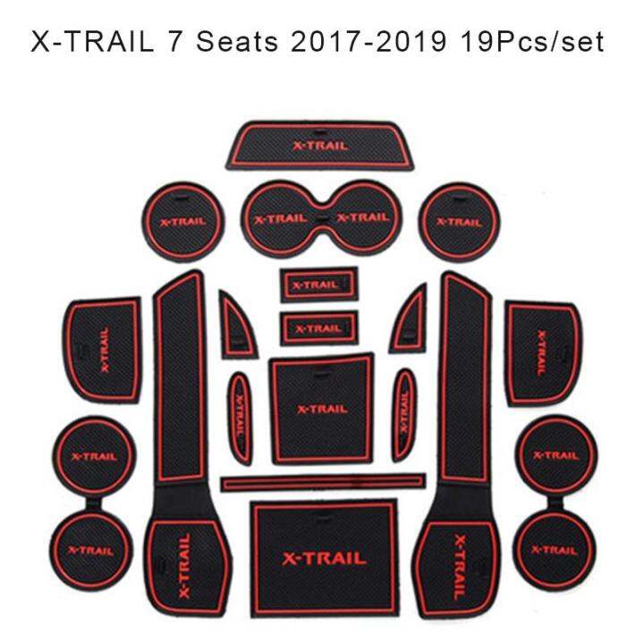 ประตูรถแผ่นวางตามช่องภายในแผ่นประตู-ถ้วยสำหรับ-nissan-x-trail-7-ที่นั่ง-2017-2019-non-slip-mats-สีแดง-สีฟ้า-สีขาวเสื่อ