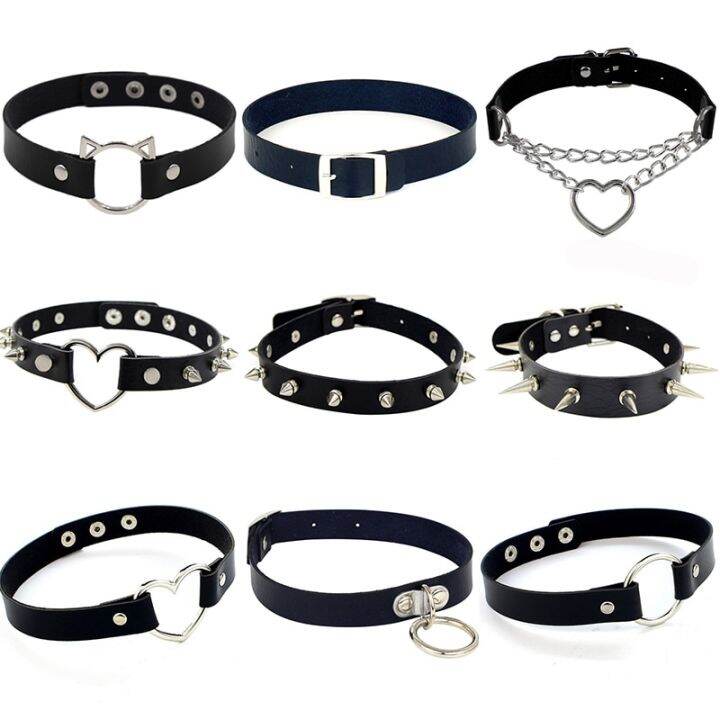 Harajuku Punk Rock Gothic Choker Necklace Women Sexy Pu Leather Heart Lock Key Spike Collar 8132