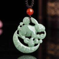 Burmese Jade Rabbit Pendant Necklace Natural Men Charms Gift Real Green Jadeite Jewelry Choker Amulet Emerald Amulets