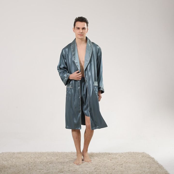 ชุดคลุมอาบน้ำและกางเกงขาสั้นเสื้อคลุมอาบน้ำผ้าไหม-faux-2ชิ้น-baju-tidur-kimono-เสื้อคลุมอาบน้ำผ้าซาตินนุ่มสบายแขนยาวโรงแรมซาวน่าจำนวน1ชุด