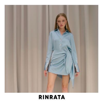 RINRATA - Gianna Skirt กระโปรง wrap skirt สีฟ้า สีเขียว ผ้าซิลค์ซาติน นุ่มลื่น ใส่สบาย มี 2ชั้น กระโปรงด้านใน ชิ้นผูกด้านนอก กระโปรงใส่เที่ยว ใส่ทำงาน