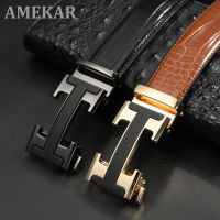 Luxury Designer Vintage Automatic H Buckle Belt Male Genuine Real Leather Business Pants Belt For Men H Alloy Buckle