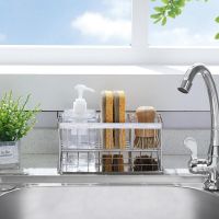 ETXSink Sponge Drain Storage Rack Kitchen Supplies Detergent Steel Ball Table Storage Rack 304 Stainless Steel Soap Dispenser Caddy