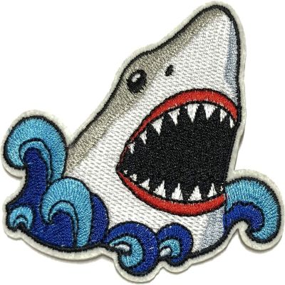 IDENT ฉลามฉลาม แพทช์ปักฉลามขาวที่ยอดเยี่ยม 3.2 3.8IN แพ็ค4 แผ่นติดด้วยการรีด ตลกๆ เย็บบนแพทช์ปัก สำหรับกางเกงยีนส์