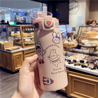 Cartoon Stainless Steel Vacuum Flasks With Straw Portable Kids Thermos Mug Travel Thermal Water Bottle Tumbler Thermocup