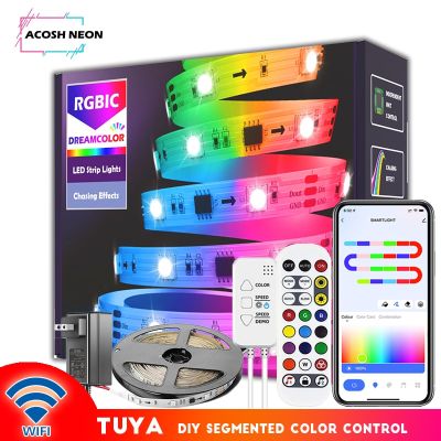 WS2811 DreamColor LED Strip Lights 16.4ft RGBIC TUYA Wi-Fi Phone App Controlled Waterproof Smart Music Sync Light Strip LED Strip Lighting