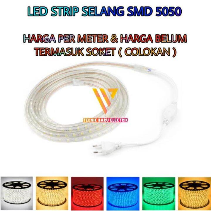 Lampu Led Strip Selang Kotak Smd 5050 220v Putih Warmwhite Biru Merah