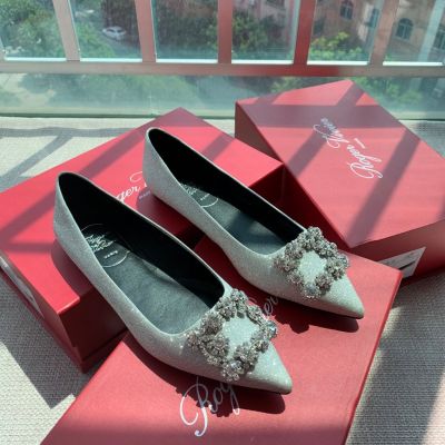 2023 new RV Silver Rhinestone Buckle Pointed Flat Shoes