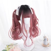 Lolita 50CM Long Black Mixed Pink Ombre Lady Natural Wavy Party Cosplay Synthetic Full Wig+Cap Heat Resistant H762337 Gift ของขวัญ