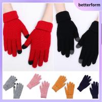 BETTERFORM เด็กผู้ชาย ถุงมือ ข้น ถุงมือผ้าขนสัตว์ถัก ถุงมือผู้หญิง หน้าจอสัมผัส นิ้วเต็ม