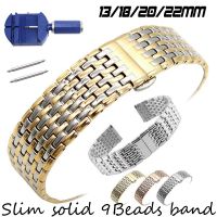 （Bar watchband）สายนาฬิกาแข็งแรงแบบบาง13มม. 18มม. 20มม. 22มม. JL9Z กำไลข้อมือสายนาฬิกาเปลี่ยนได้ตัวล็อกแบบผีเสื้อสแตนเลสสตีล