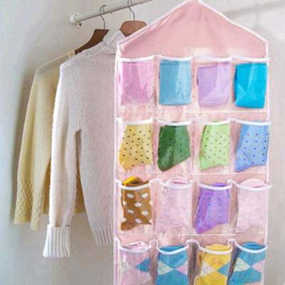 16 Pockets Transparent Hanging Storage Bags Socks Bra Underwear Organizer for Home Travelling Hanger Storage Organizer