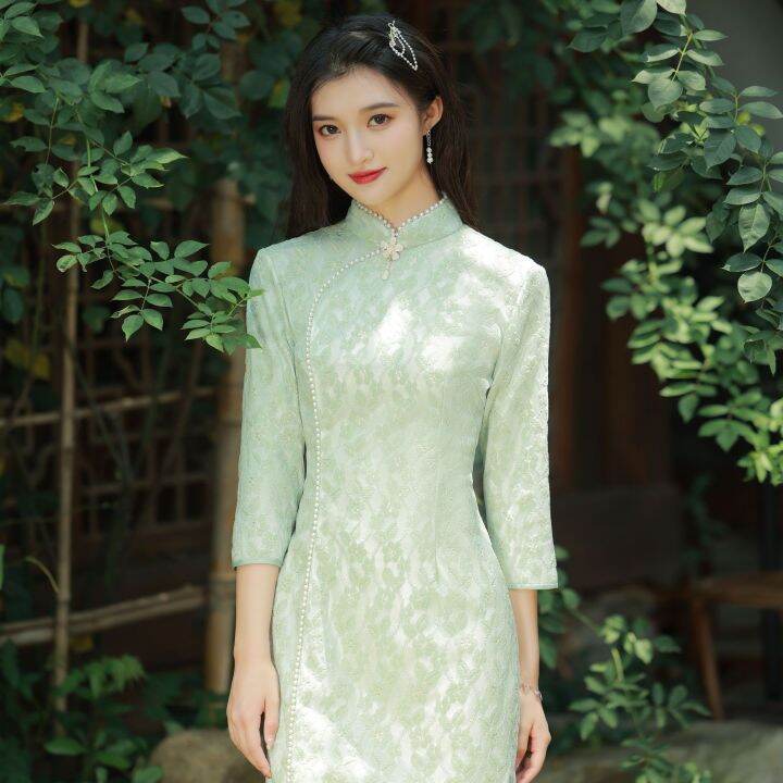 su-jintang-composite-lace-cheongsam-สาวสไตล์ฮ่องกงวรรณกรรมสดทุกวันปรับปรุงชุด-cheongsam