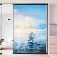 Sea Scenery No Glue Privacy Window Film Vinyl Static Cling Frosted Stained Glass Decorative Window Sticker Window Film 5 Window Sticker and Films