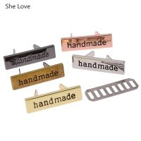 Chzimade 10Pcs Rose Gold Color Rectangle Metal Handmade Garment Labels Tags For Clothing Bags Hand Made Letter Sewing Labels Labels