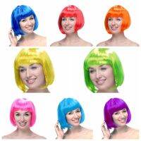 YUAE วิกผมบ๊อบสำหรับผู้หญิงสีแฟชั่นผมบ๊อบวิกผมสีชมพูตลกๆสำหรับปาร์ตี้การแสดงบนเวทีผมสั้นตรงธรรมชาติ