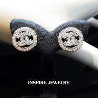 INSPIRE JEWELRY ต่างหูเพชรสวิส งานแฟชั่นอินเทรนชั้นนำ สวยหรูมาก ฝังแบบงานจิวเวลลี่ พร้อมกล่อง หุ้มทองแท้ 100% or gold plated 1x1cm.