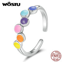 WOSTU 925 Sterling Sliver Adjustable Authentic Dancing Colors Open Size Rings For Women Female Original Jewelry CQR760