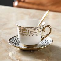 Nordic Europe Royal Coffee Cup&amp;Saucer Set Rose Spoon Gloden Luxury Ceramic Cermic Milk Mug Top-grade Porcelain Tea Cup Drinkware