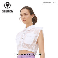 YOUTH TONIC - Blooming Cropped Shirt in Organza / เสื้อเชิ๊ตตัวสั้นผ้าโปร่งแต่งริ้บบิ้นด้านหลัง