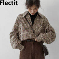 Flectit Flannel Shirt Checked Oversized Long Sleeve Collared Warm Casual Plaid Shirts For Women Student Girl