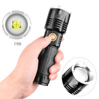 ไฟฉายแรงสูง the brightest flashlight XHP90ไฟฉาย LED ยูเอสบีชาร์จได้ไฟฉายกลโคมไฟคบไฟกันน้ำไฟฉายที่มีประสิทธิภาพใหม่ล่าสุด