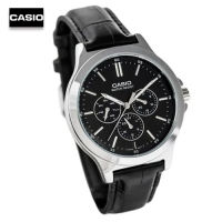 Velashop นาฬิกาข้อมือผู้หญิงคาสิโอ Casio Standard  สายหนังสีดำ หน้าปัดดำ รุ่น LTP-V300L-1AUDF, LTP-V300L-1A, LTP-V300L-1, LTP-V300L