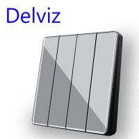 Delviz Grey Crystal glass panel  UK Standard 16A Switch  AC 110V-250V Universal 86 button switch  4 Gang 2 Way Wall Light Switch Power Points  Switche