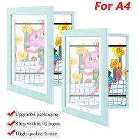 Children Art Frames Kids A4 Artwork Storage Rack Magnetic Front Open Changeable for Poster Photo Drawing Paintings Pictures 2PCs