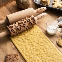 ☞ Creative Solid Wood Printing Embossed Rolling Pin Household Kitchen Creative Cute DIY Cookie Size Pressing Baking Molds