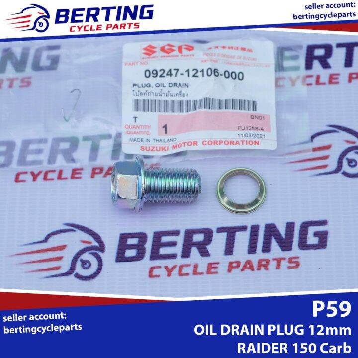 SGP OIL DRAIN PLUG W/ GASKET 12MM Suzuki Raider 150 Carb Gixxer 250
