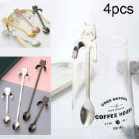 【2023】4pcs Stainless Steel Tea Spoon Cute Cat Coffee Spoons Hanging Stirring Dessert Spoon Short Long Handle Spoons Gold Teaspoons ！