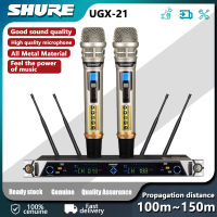 จัดส่งฟรี ไมค์ลอยคู่ไร้สายชัวร์SHURE UGX-21 wireless microphone UHF สัญญาณไกล100เมตร เปลี่ยนความถี่ได้ตัวไมค์เป็นอลูมิเนียมคุณภาพเ Free Shipping