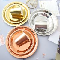 【JIU YU】™☸  Conjunto de utensílios descartáveis 10pcs dourado prata ouro rosa prato de papel descartável copo fontes do partido do aniversário